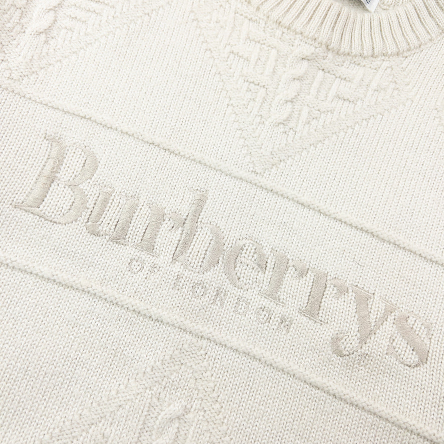 Vintage 90s Burberry Embroidered Wool Knit Jumper Womens Size S | Small, Cream