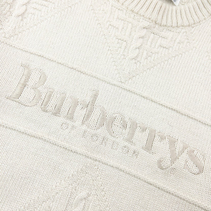 Vintage 90s Burberry Embroidered Wool Knit Jumper Womens Size S | Small, Cream
