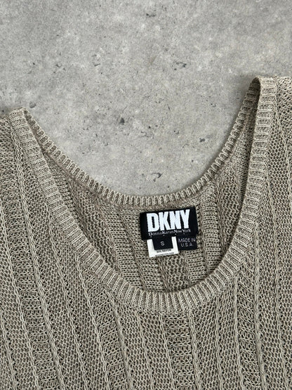 DKNY 1990s Linen Open Knit Midi Dress - S-M