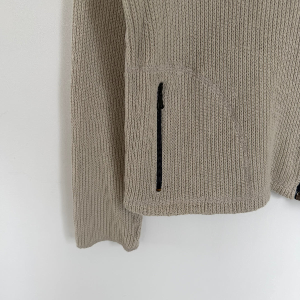 1990s armani jeans off centre zip knit jumper | O/S, Beige