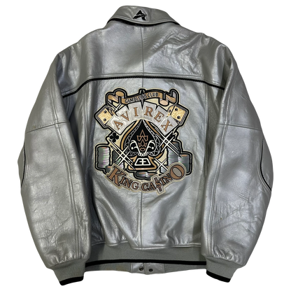 Avirex King Casino Leather Jacket In Silver ( XL )