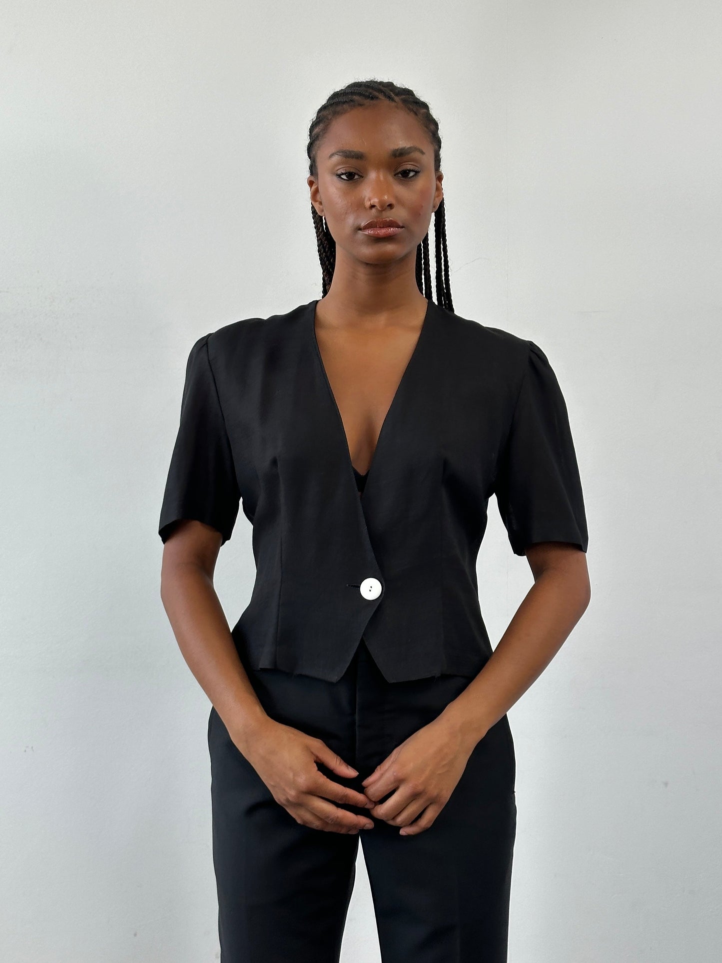 St Michael 1987 Cropped Short Sleeve Blazer - M