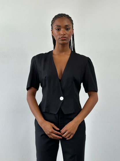 St Michael 1987 Cropped Short Sleeve Blazer - M