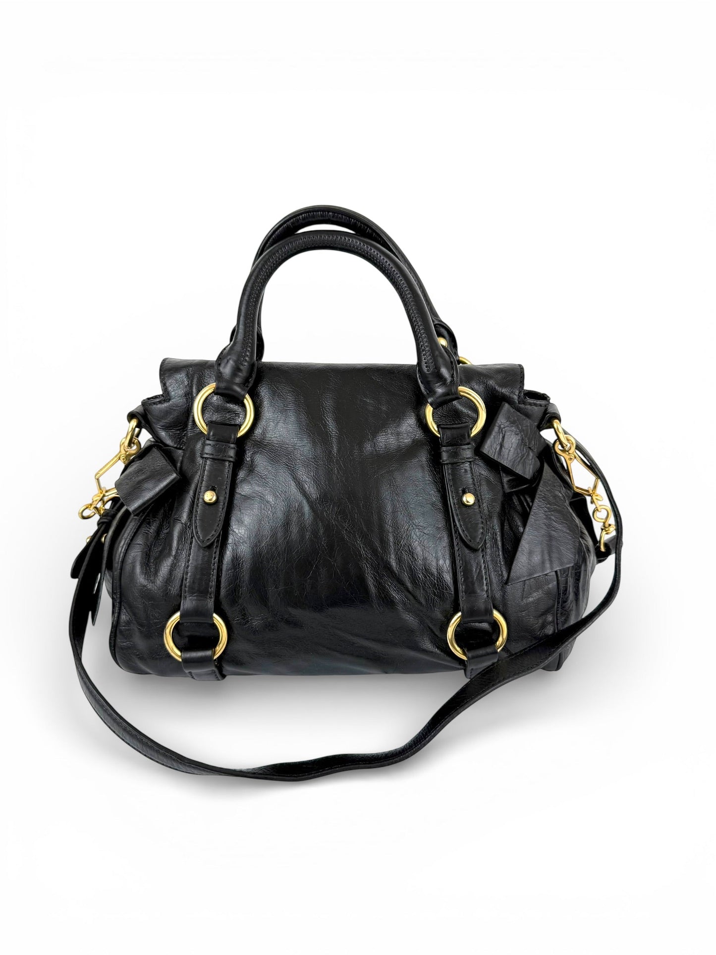 2012 Miu Miu Vitello Shine Leather 2way Bow Black Handbag | O/S, Black