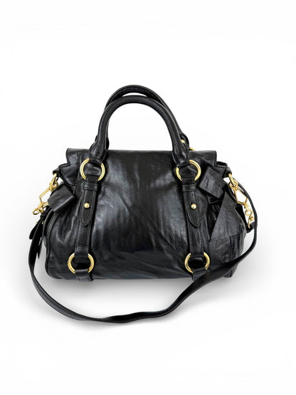 2012 Miu Miu Vitello Shine Leather 2way Bow Black Handbag | O/S, Black