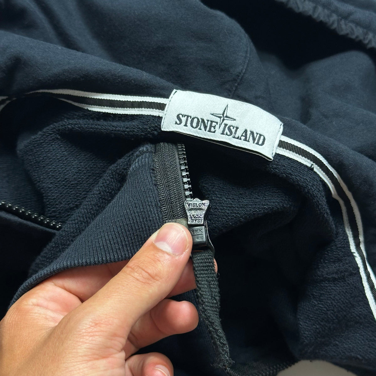 Stone Island Navy Heavy Cotton Zip-up Hoodie - M/L | Large