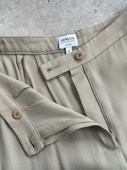 Armani Collezioni 2000s Silk Wide Leg Pleated Trousers - W26