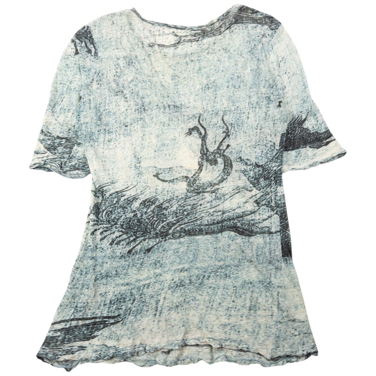 Vintage 2000s Yohji Yamamoto Dragon Print Mesh T Shirt SAMPLE Womens Size L | Large, Blue