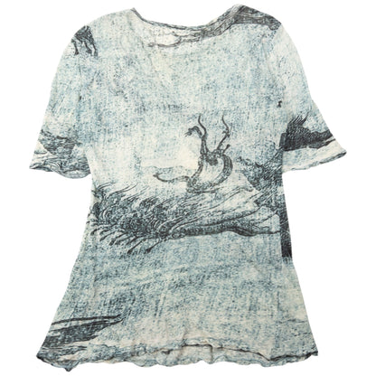 Vintage 2000s Yohji Yamamoto Dragon Print Mesh T Shirt SAMPLE Womens Size L | Large, Blue