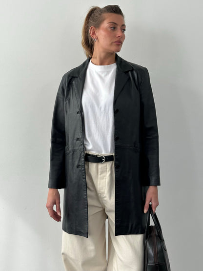 Vintage 2000s Single Breasted Leather Trench Coat - S