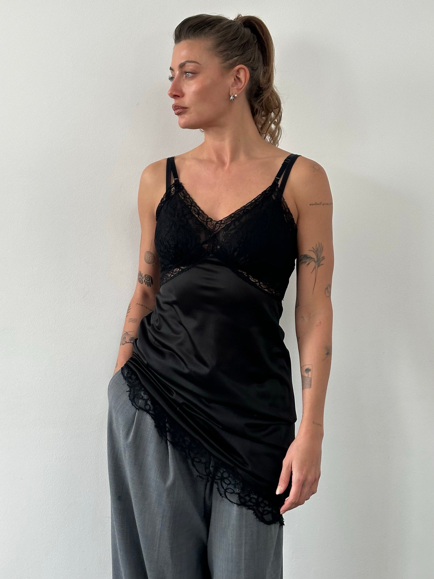 Vintage 1990s Sheer Lace Midi Dress - S