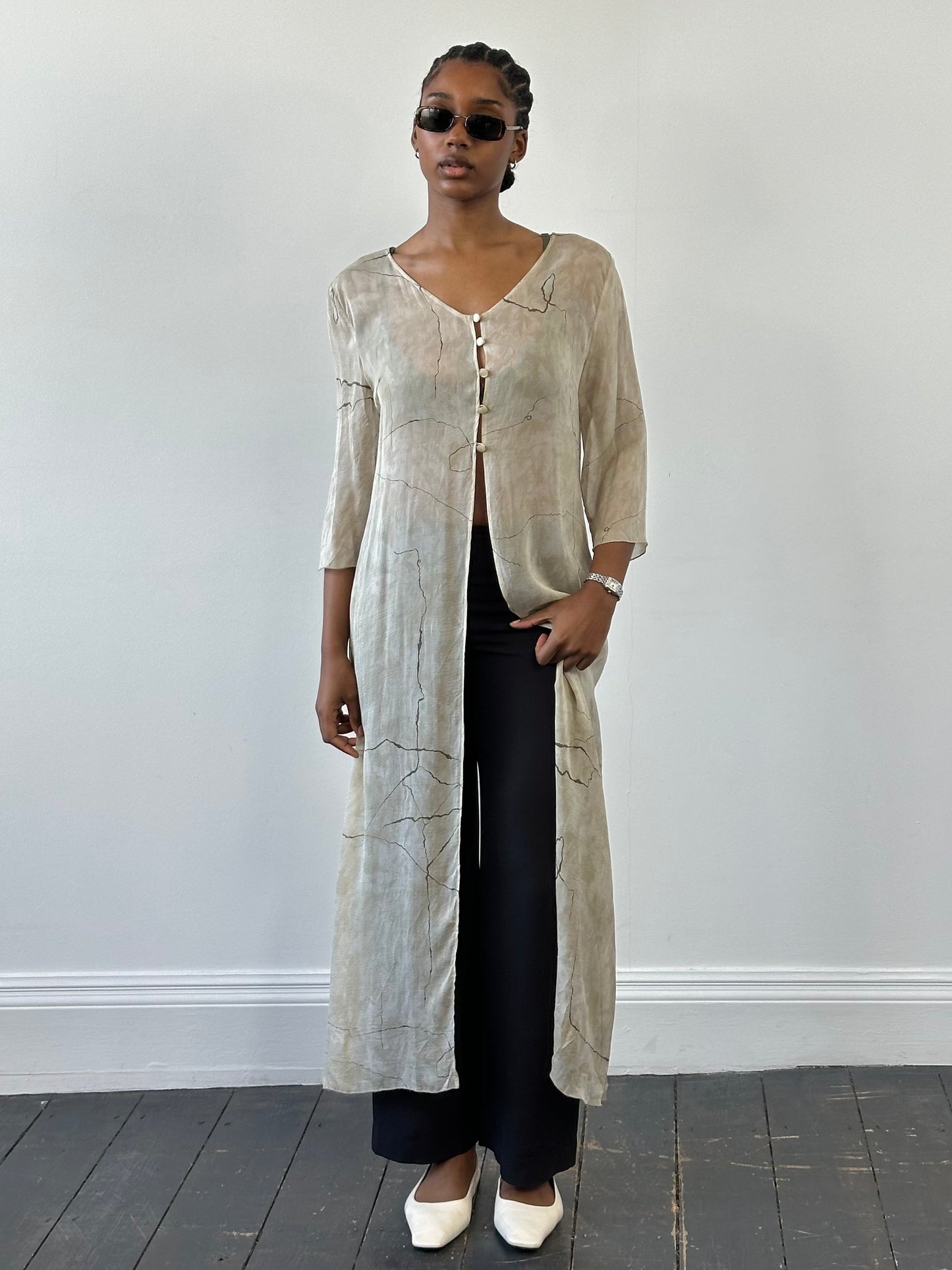 Vintage 1990s Pure Silk Sheer Longline Cardigan - M