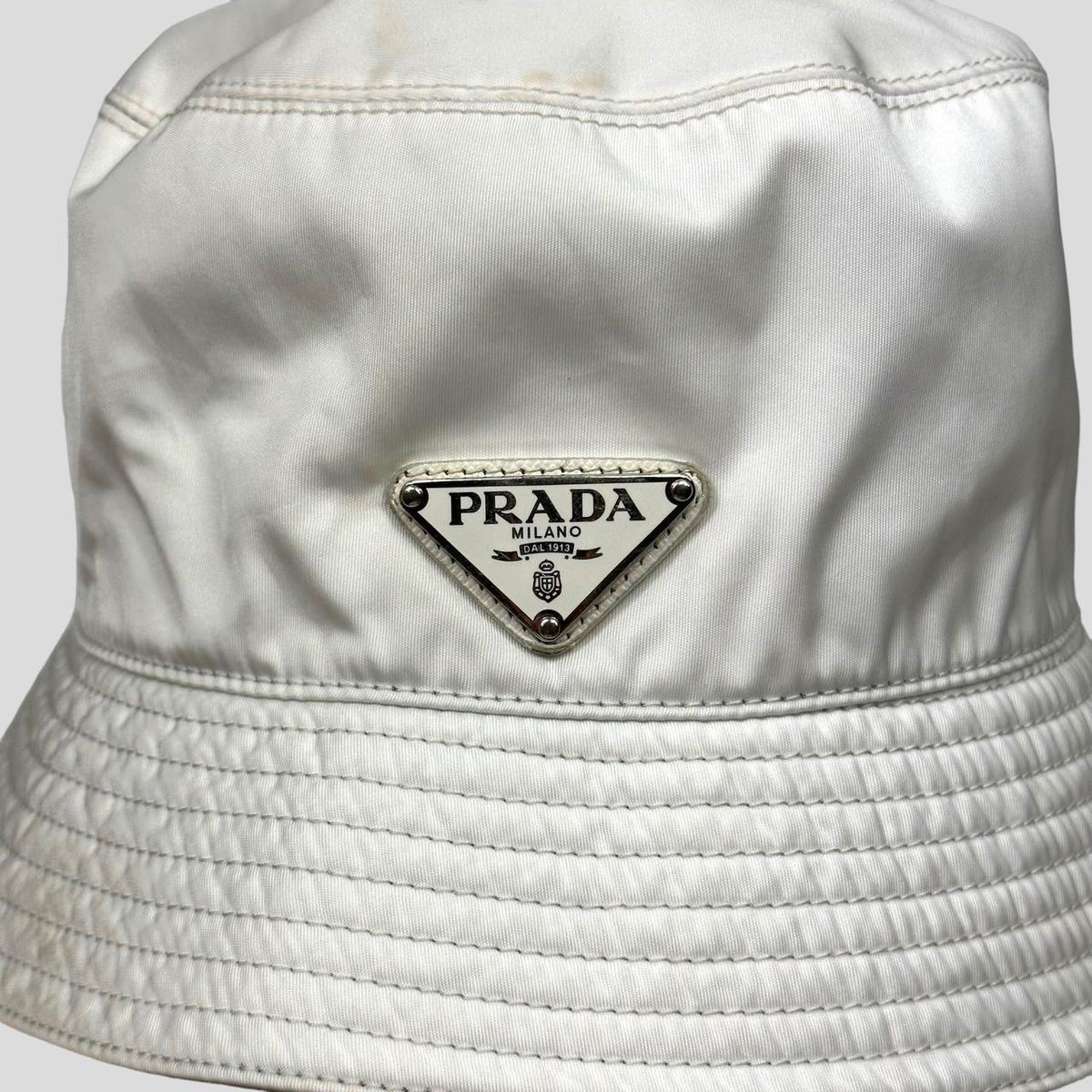 Prada Milano Nylon Bucket Hat - M | White