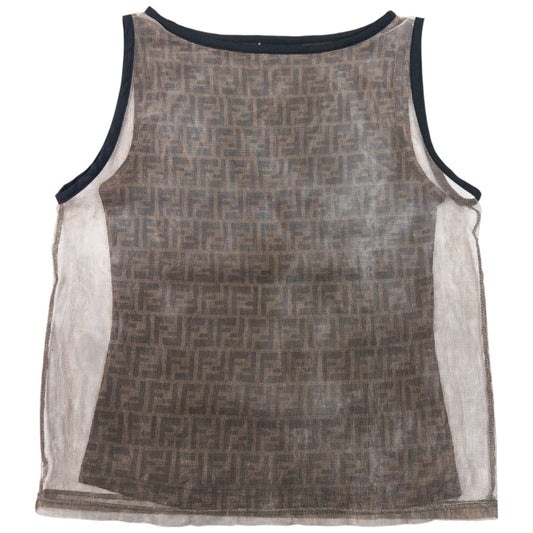 Vintage 90s Fendi Monogram Layered Mesh Top Womens Size M | Medium, Brown