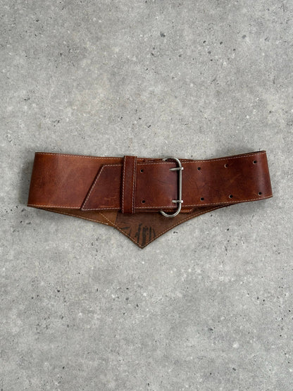 Vintage 1980s Aged Leather Chunky Belt - W25-32