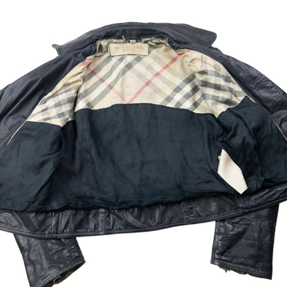 Vintage Burberry Brit Cropped Leather Jacket Womens Size M | Medium, Black