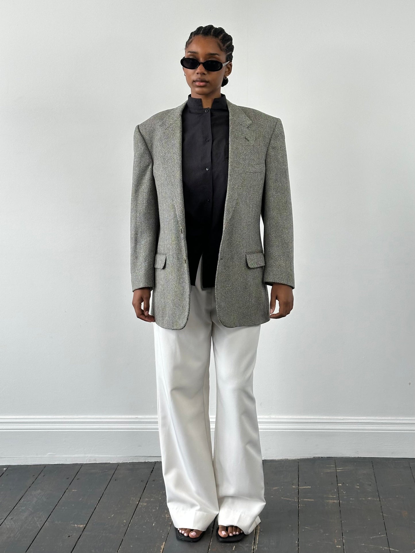 Burberry 1990s Herringbone Pure Wool Single Breasted Blazer - 42R/L