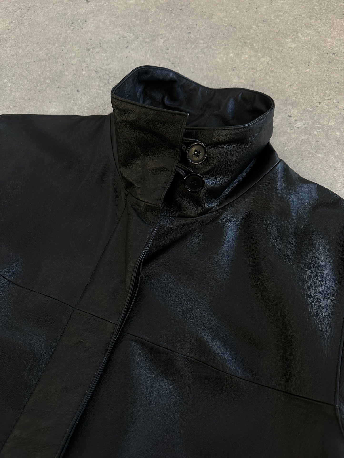Vintage 2000s High Neck Leather Trench Coat - M