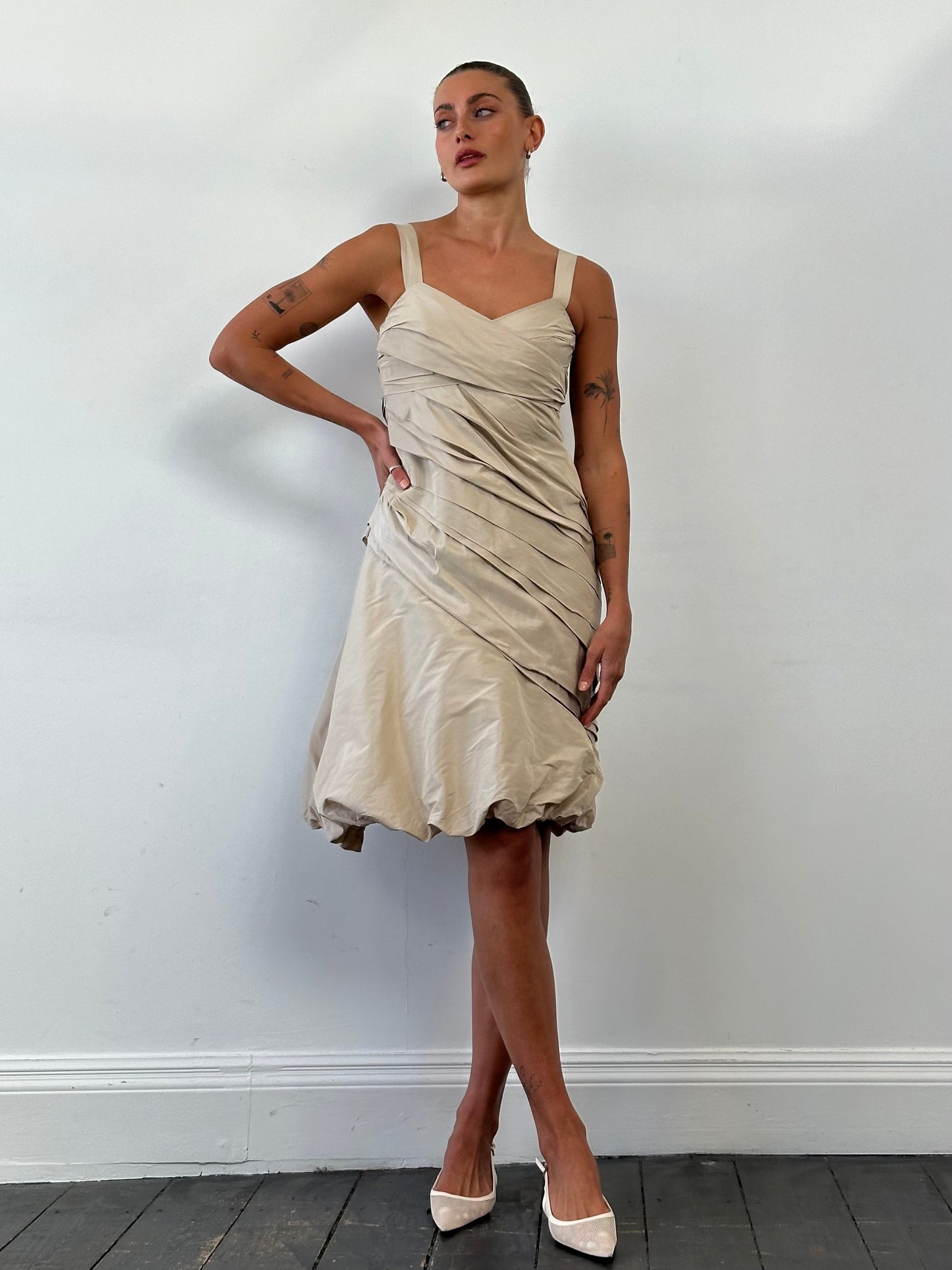 Max Mara Silk Asymmetric Bubble Hem Mini Dress - M/UK10