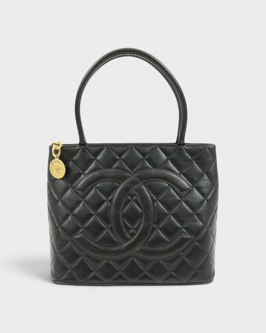 2000/2002 Chanel Matelasse Lambskin Medallion Tote Bag Black GHW | O/S, Black