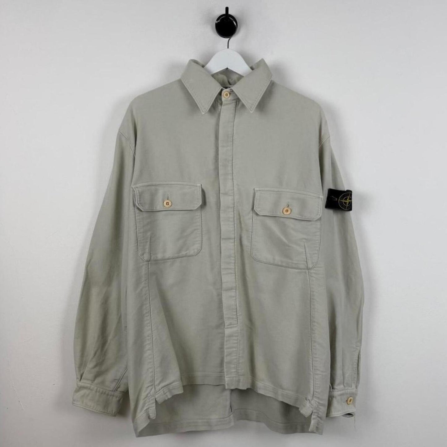 90s Stone Island Moleskin Overshirt Light Grey (L) | Large, Grey