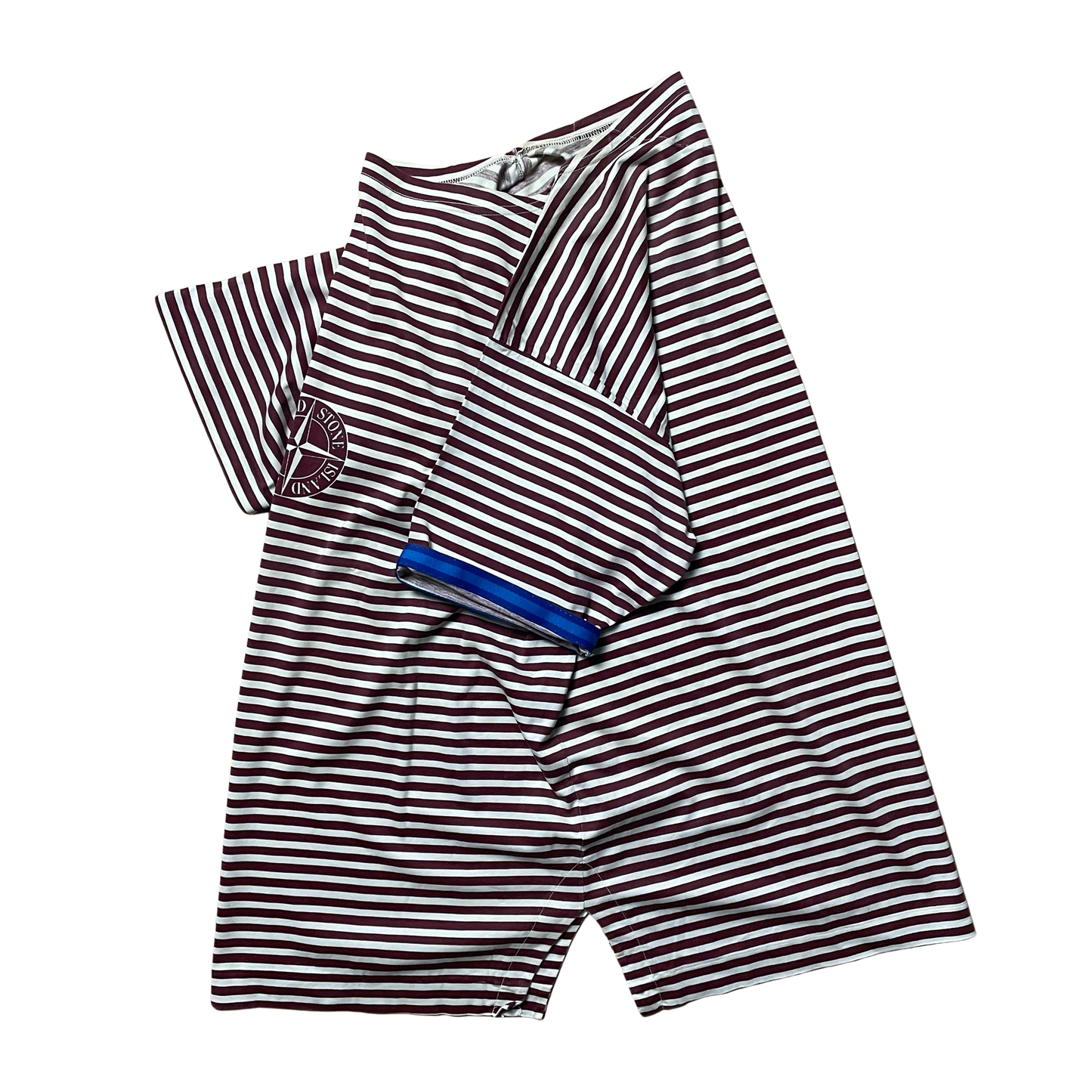 S/S 1987 Wine Red & White Stripe Centre Compass Breton T-shirt