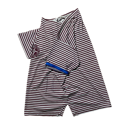 S/S 1987 Wine Red & White Stripe Centre Compass Breton T-shirt