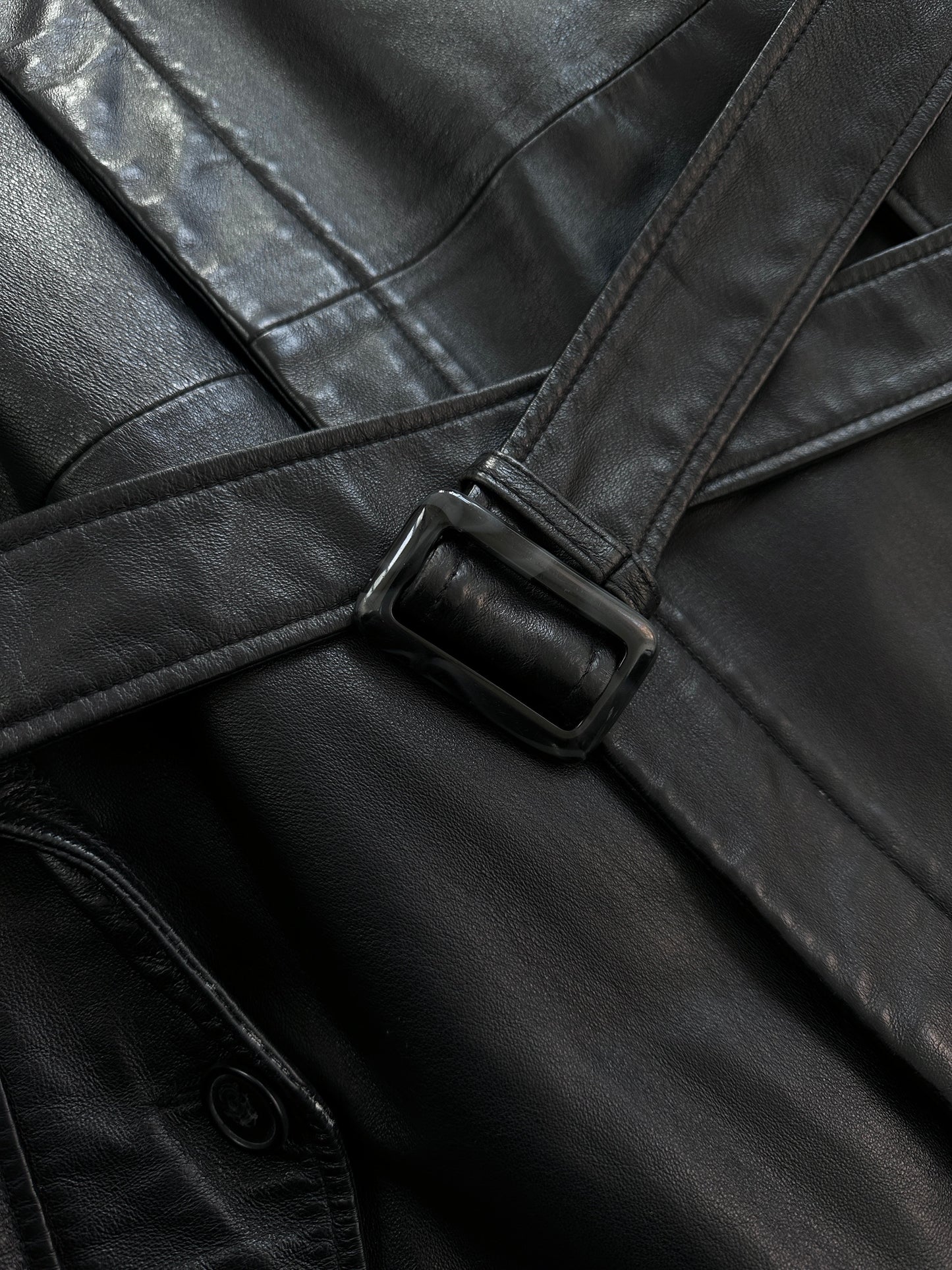 Conbipel 1990s Leather Belted Trench Coat - XL