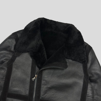 Neil Barrett Leather Lambskin Shearling Asymetrical Biker Jacket - S