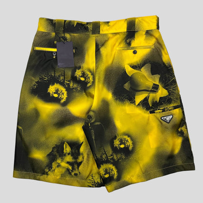Prada x Raf Simons 2022 Re-Nylon Wolf Print Baggy Bermuda Shorts