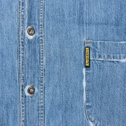 Vintage 90s Armani Jeans Long Sleeve Button Up Denim Shirt Size XL | XXL, Blue