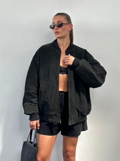 Vintage Suede Bomber Jacket - XXL