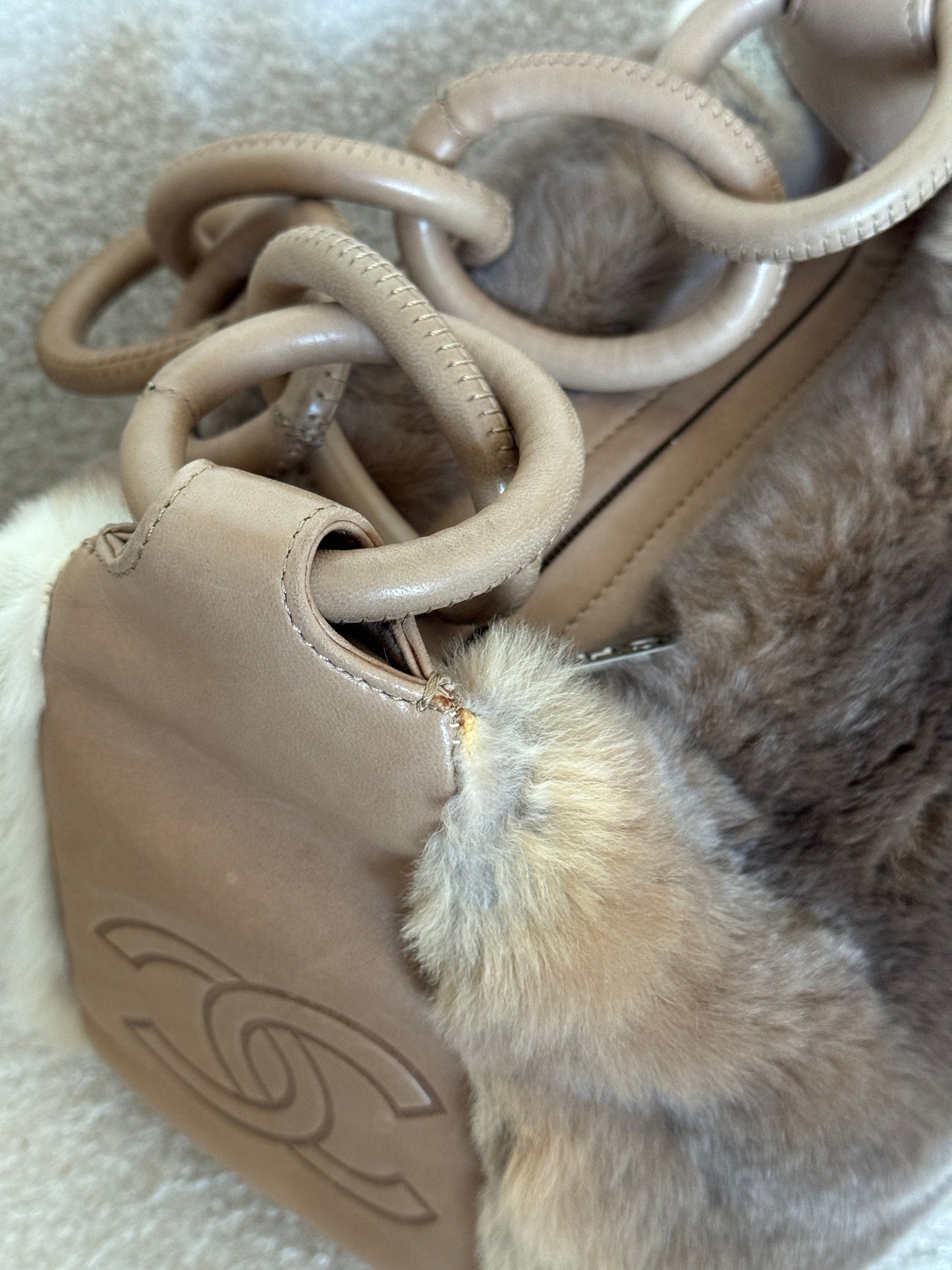 RARE Vintage 2004/2005 Chanel Lapin Fur Chain Shoulder Bag | O/S, Multicoloured