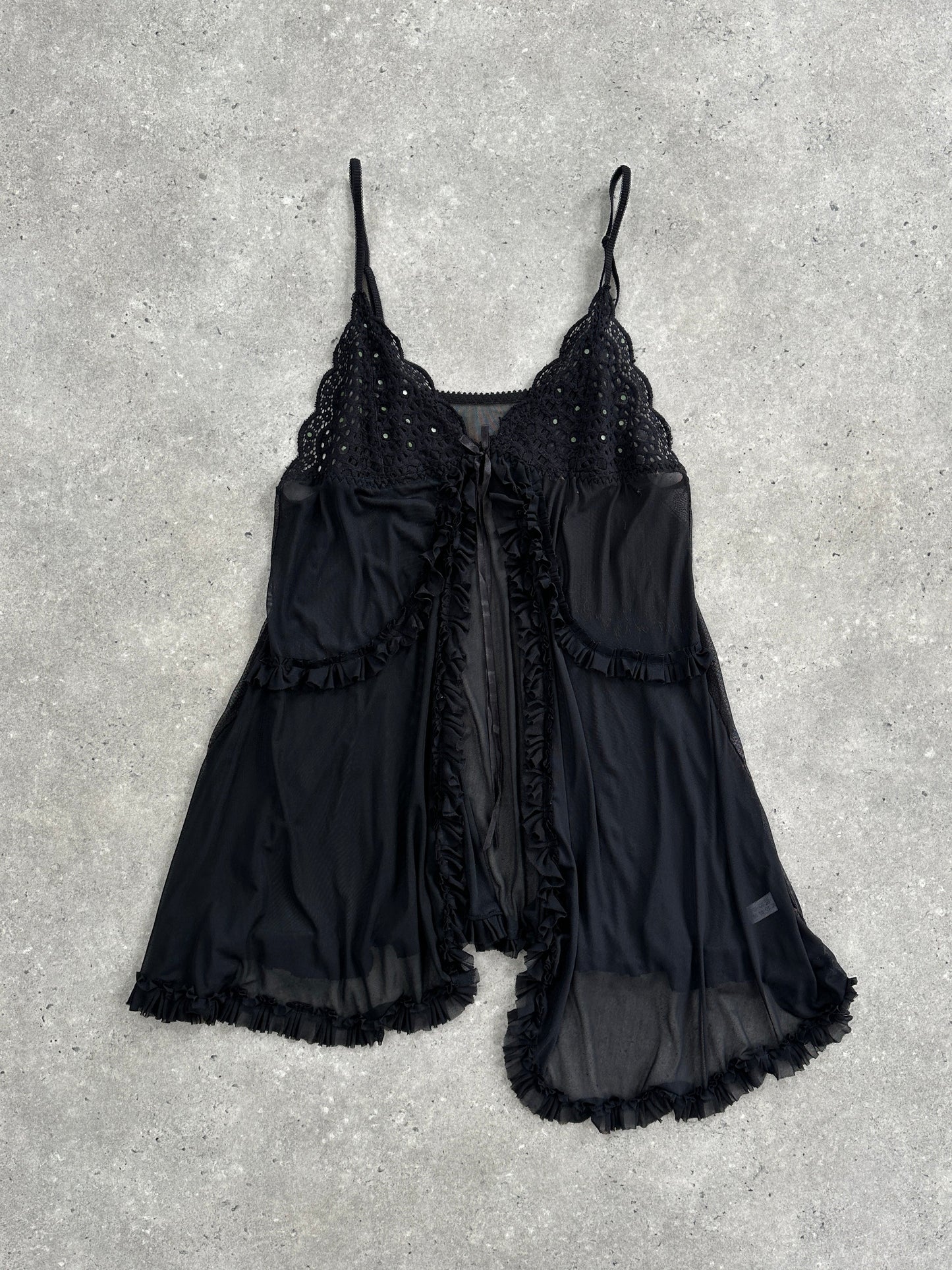 Vintage 2000s Lace Babydoll Asymmetric Split Cami Top - S-L