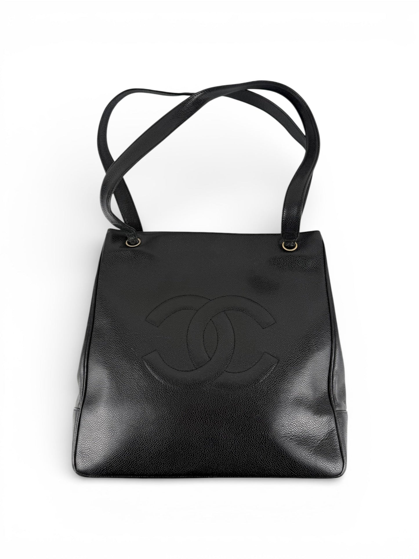 Vintage 1994 Chanel CC Black Caviar Leather Tote Bag | O/S, Multicoloured