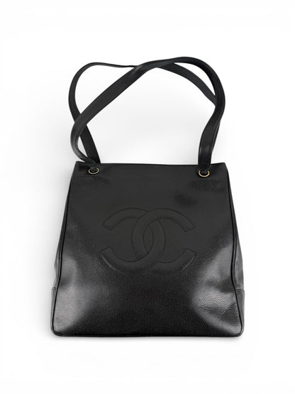 Vintage 1994 Chanel CC Black Caviar Leather Tote Bag | O/S, Multicoloured