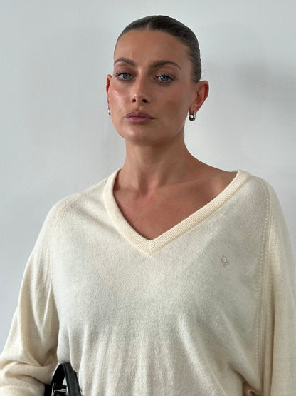 Christian Dior 1980s V Neck Logo Knitted Jumper - L/XL