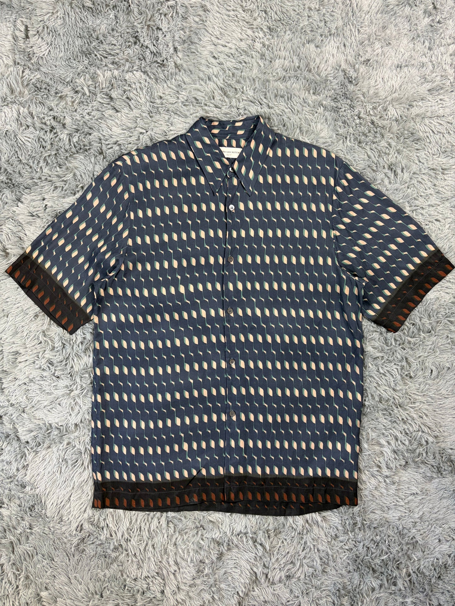 Dries Van Noten SS24 Satin Graphic Print Cuban Shirt - M | O/S, Blue