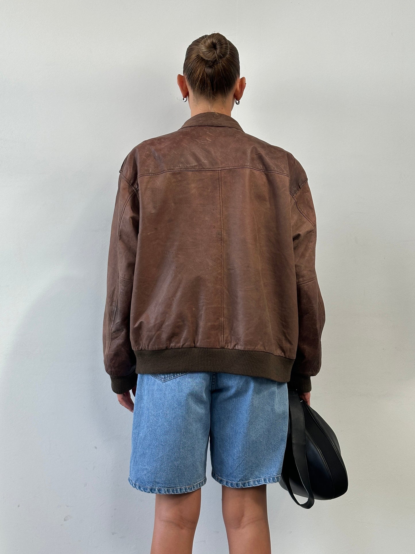 Vintage Leather Bomber Jacket - L/XL