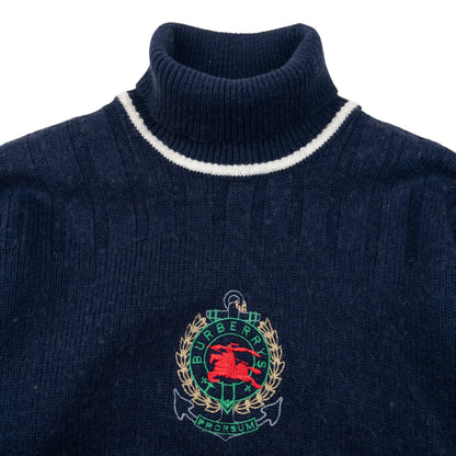 Vintage 90s Burberry Embroidered Knit Turtleneck Jumper Size XS