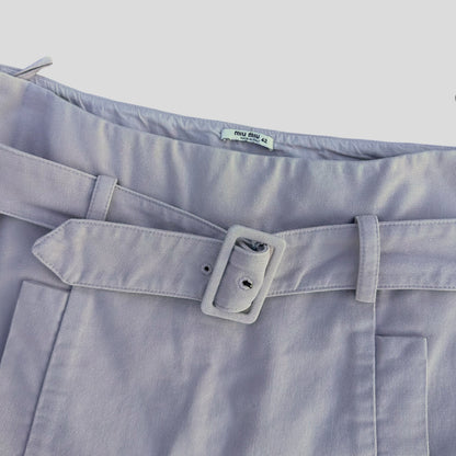 Miu Miu 00’s Lilac Cotton Belted Pleated Pocket Skirt - IT42