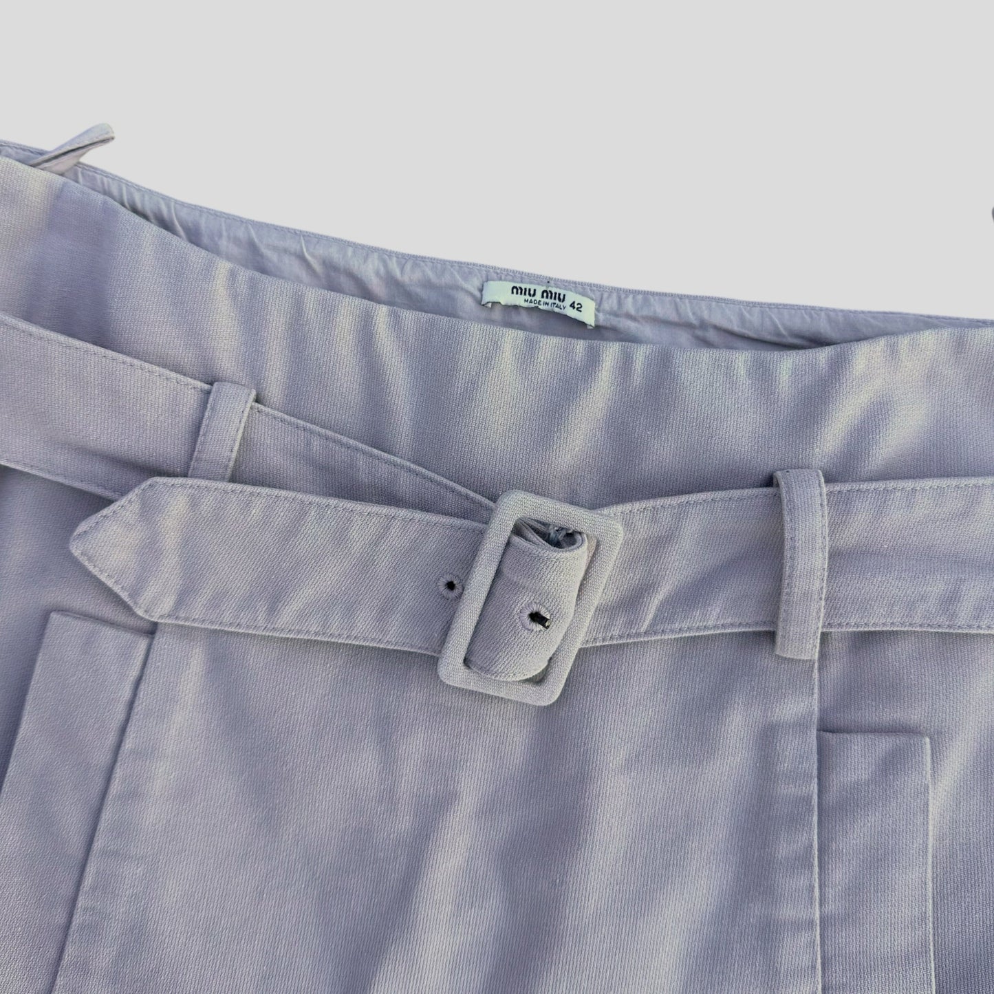 Miu Miu 00’s Lilac Cotton Belted Pleated Pocket Skirt - IT42 | Default Title, Purple