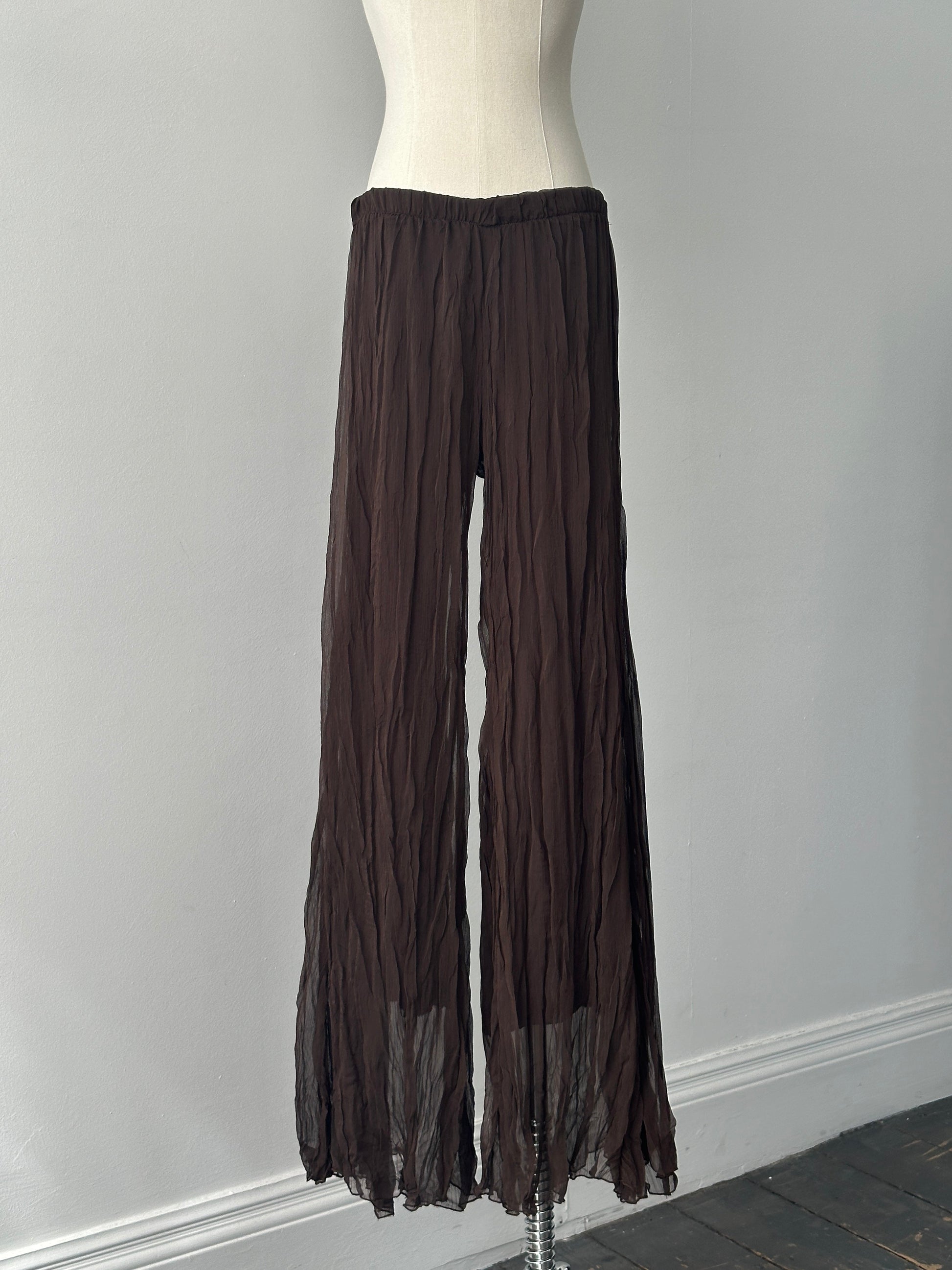 French Vintage 1990s Crinkle Flared Trousers - W28