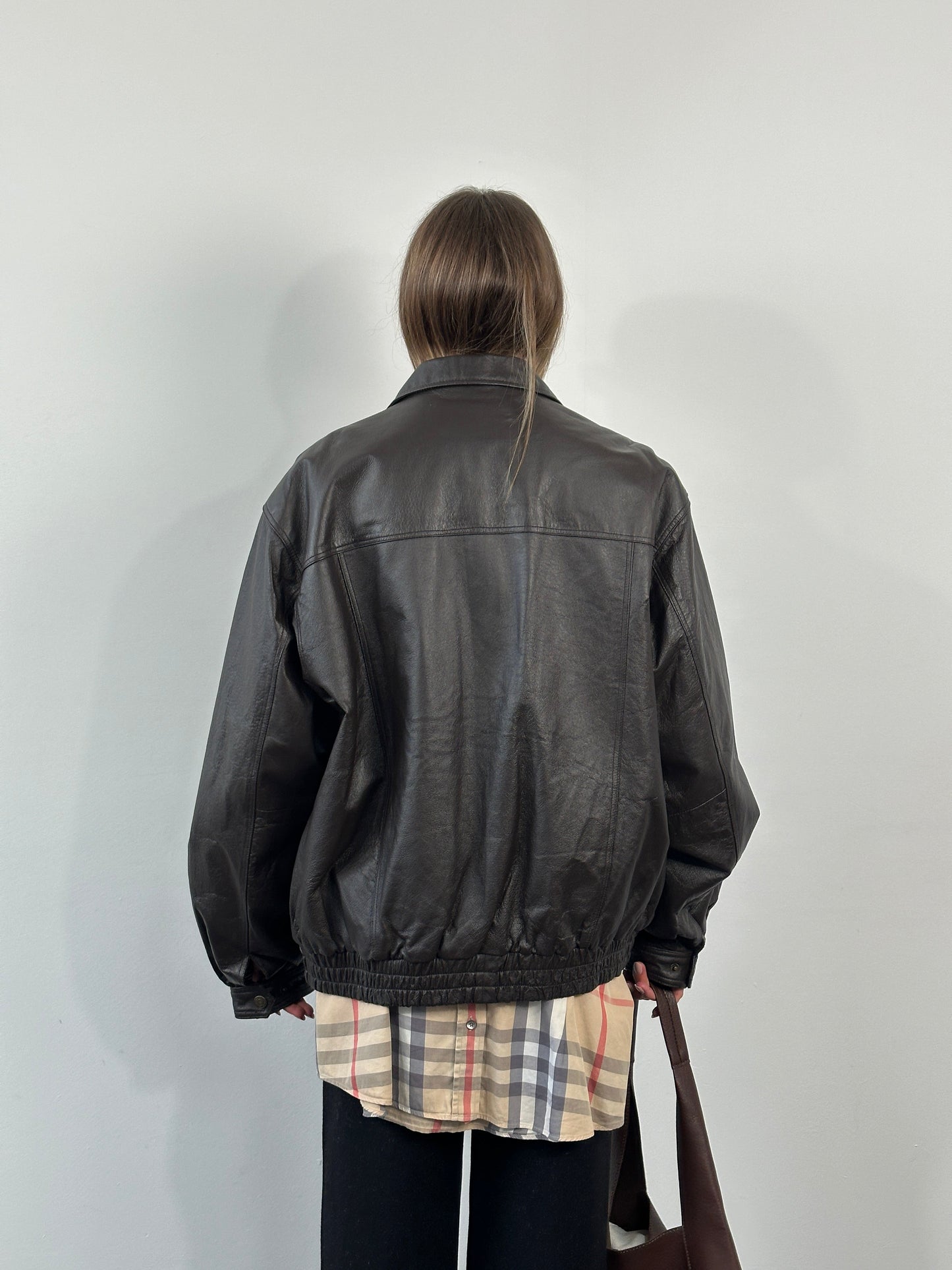 Vintage 1990s Concealed Placket Leather Bomber Jacket - XL/XXL