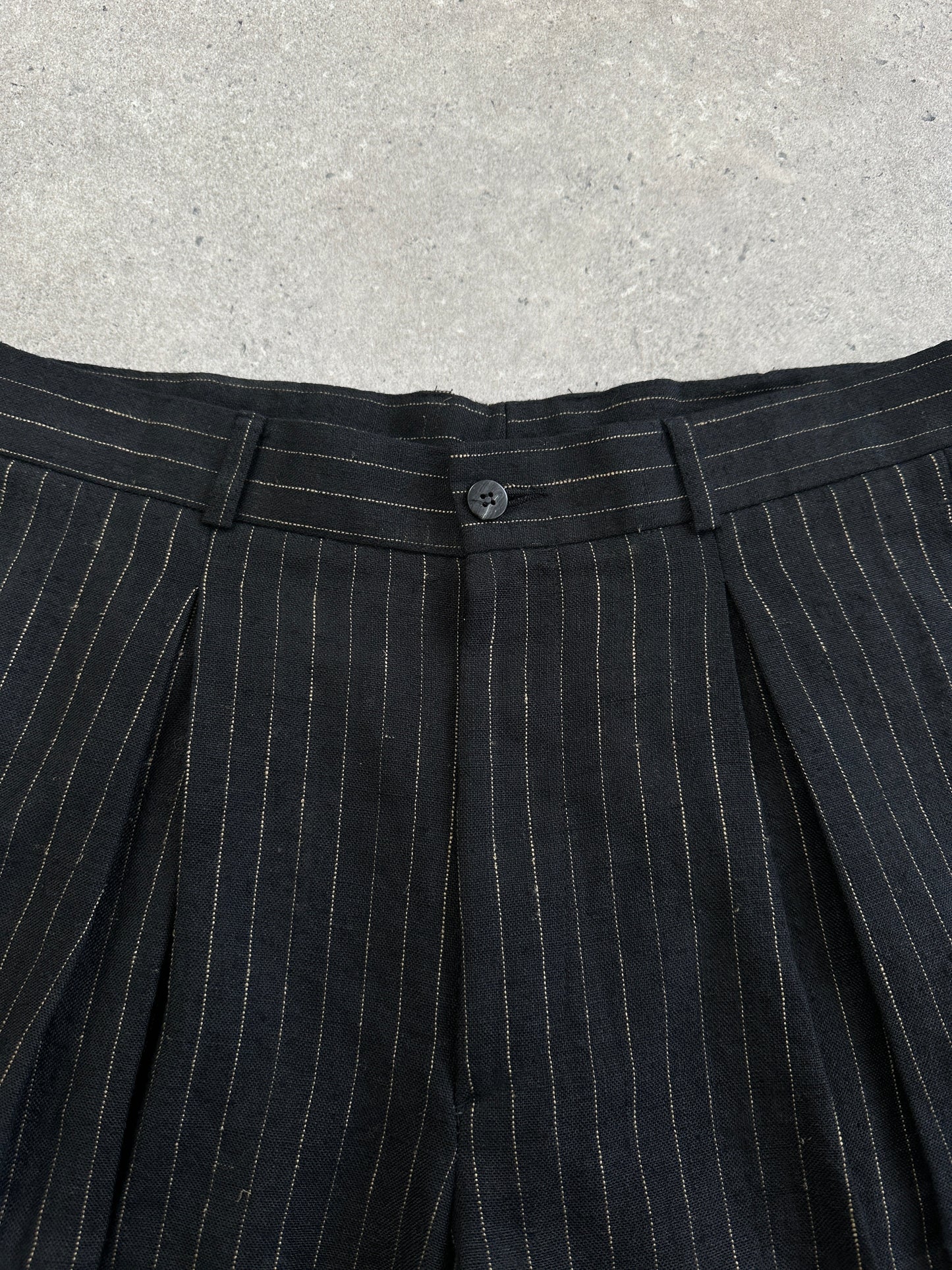 Vintage Linen Stripe Straight Leg Pleated Trousers - W28