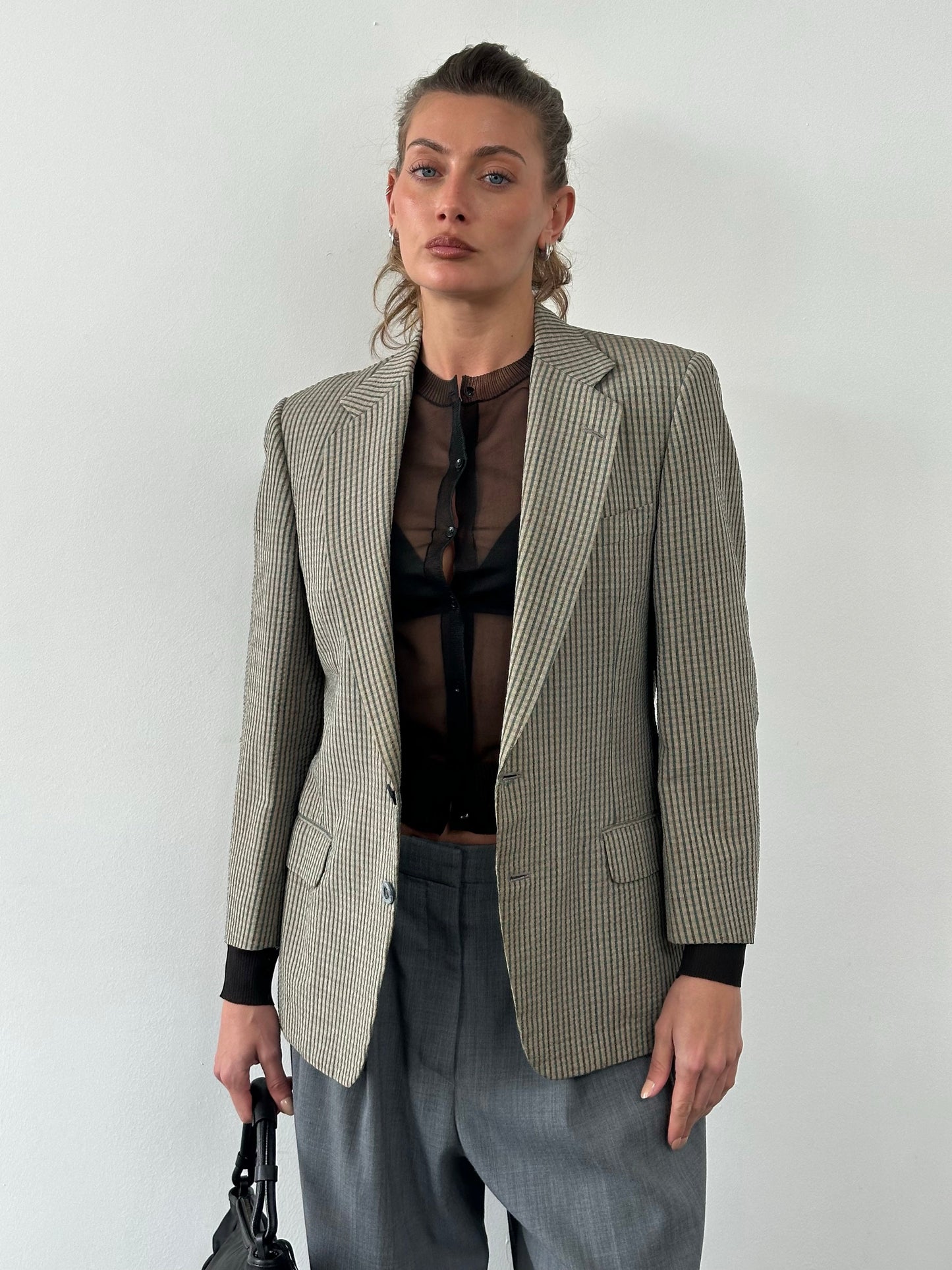 Burberry 1990s Wool Silk Check Unlined Blazer - S