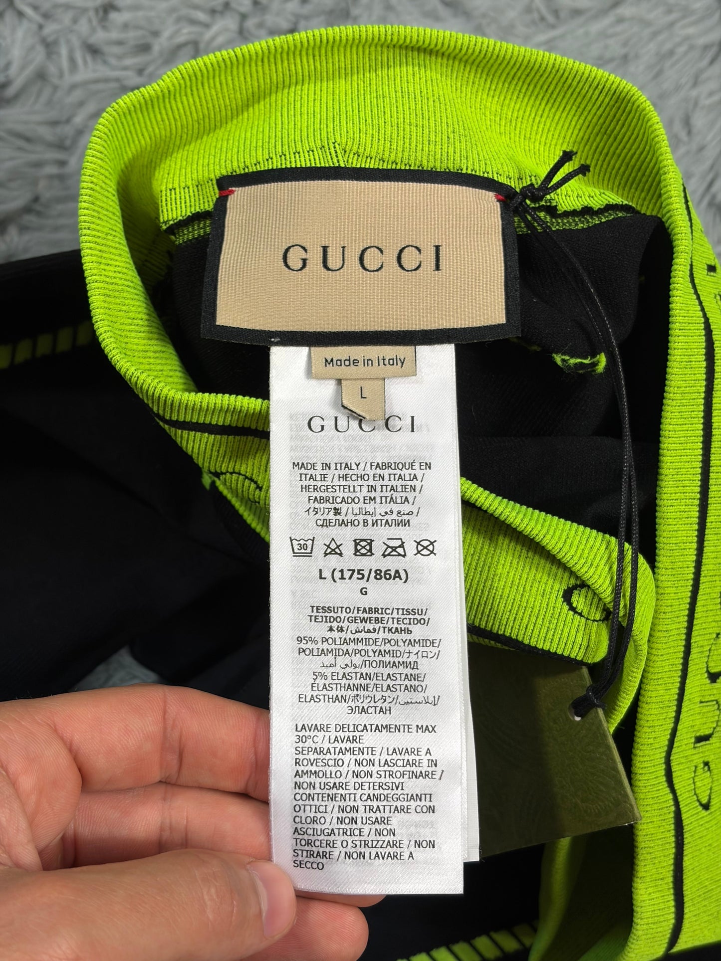 Gucci SS22 Jacquard Black Neon Logo Gym Legging Trousers - M/L | O/S, Black