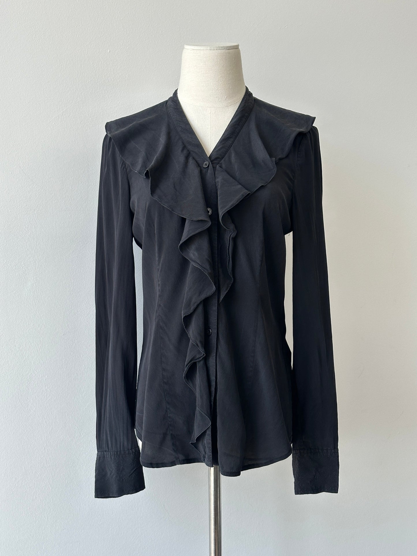 DKNY 2000S Pure Silk Ruffle Shirt - S