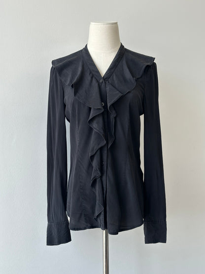 DKNY 2000S Pure Silk Ruffle Shirt - S