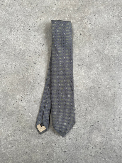 Celine 1990s pure silk woven monogram tie with intricate pattern, classic accessory for formal or professional attire.